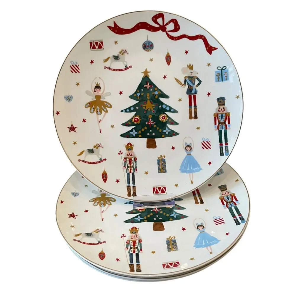 Set of 2 Grace Teaware Nutcracker Ballet Dinner Plates 10.5in Christmas New